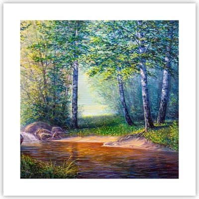 Produktbild von Poster - Poster ohne Rahmen - Wiese Wasser Baum - 40x40 cm - Wand Bild - Wanddeko - Wandbilder - Kunstposter - Wandposter - Bilder - Kunstdruck - Wanddekoration - Wandbild - P2XAC40x40-4063