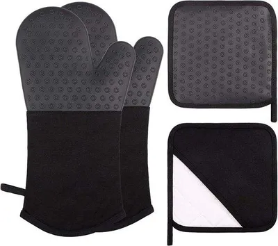 Produktbild von Famanu Ofenhandschuhe und Topflappen Set - Hitzebeständig und Rutschfest - 2 Stück - Schwarz