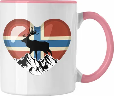 Produktbild von Trendation - Norwegen Geschenke Tasse Flagge Nordkap Elch Norway Grafik Herz (Rosa)