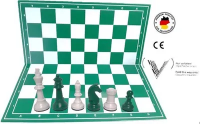 Produktbild von Schachset "Profi" mit Schachbrett und Schachfiguren KH 93 mm, weiss-grün, Staunton Form, mit Filzsockel