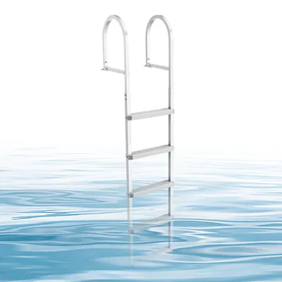 Produktbild von Dockleiter & Bootsleiter - Abnehmbare Einstiegsleiter mit 5 Stufen - Breite Rutschfeste Trittstufen - Mit Handlauf - Tragkraft 227 kg - Aluminiumlegierung - Silber