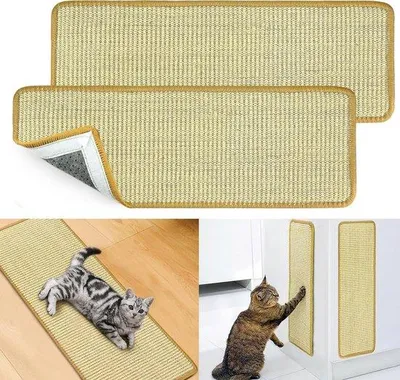 Immagine prodotto di Krabmat gatto da parete - Tappeto tiragraffi in sisal 2 pezzi per gatti - Protezione graffi divano gatto - Tappetino tiragraffi autoadesivo per gatti - Tappetino tiragraffi angolare protegge tappeti e divani 20 x 60 cm