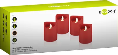 Produktbild von Goobay 4er Set LED-Echtwachs-Kerzen, rot - Wunderschöne und sichere Lichtlösung für viele Bereiche wie Haus und Loggia, Büros oder Schulen