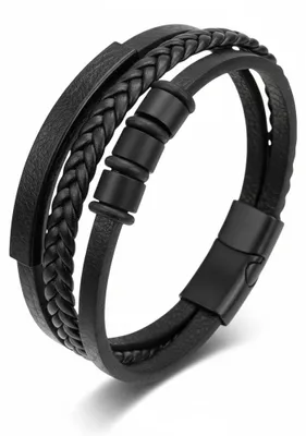 Zdjęcie produktu dla Bransoletka męska skórzana czarna stal 316L magnetyczna 21cm