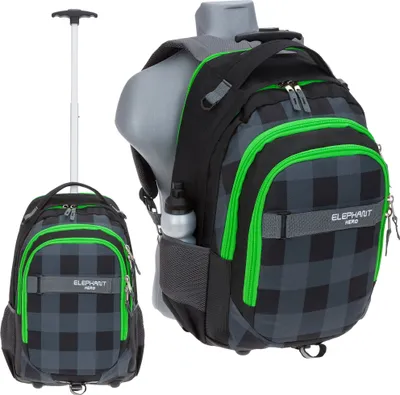 Produktbild von Schultrolley Elephant Hero Signature Trolley Ranzen Rucksack Schulranzen Jungen Mädchen Campus backpack 12610 Plaid Schwarz Grün