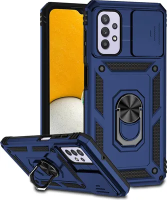 Produktbild von Galaxy A32 5G Hülle mit Schiebe Kamera Schutz und Ringhalter Ständer Robust Rüstung Schutzhülle für Samsung Galaxy A32 5G Blau