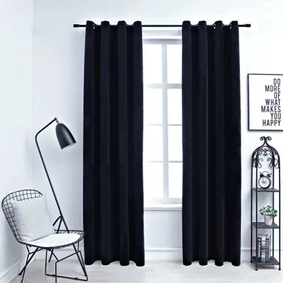 Image de The Living Store Rideaux occultants avec œillets 2 pcs. velours noir 140x245 cm