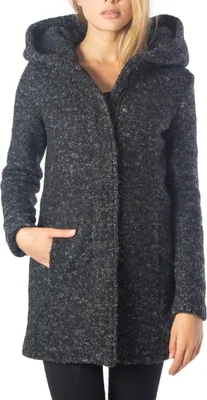Produktbild von ONLY Damen Langarm Mantel Kapuze Wolle Reißverschluss schwarz/grau Größe S