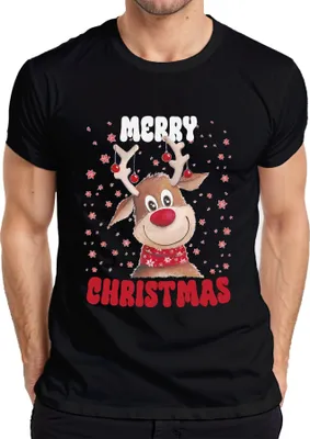 Produktbild von Merry Christmas Reh Rentier Süß - Weihnachten Xmas Christmas Herren T-Shirt, Schwarz, XL