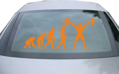 Produktbild von Indigos UG - Aufkleber Heckscheibe & Motorklappe DE7091 - orange - 600x252 mm - Evolution Gewichtheber - Auto Scheiben Fenster Heckklappe Tuning Racing JDM - Die cut