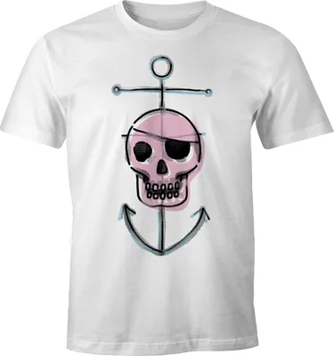 Produktbild von Lustiges Herren T-Shirt Pirate Skull Totenkopf Pirat Anker Fun-Shirt Moonworks® weiß S