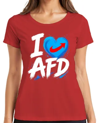 Obrázek produktu pro Tričko s potiskem "I Love AfD Blaues Herz Patriot Deutschland", červené, velikost L. (Sarkastický výrok.)