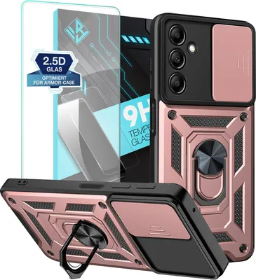 Produktbild von Armor Handyhülle für Samsung Galaxy A25 5G mit 9H Displayglas Displayschutz Kameraschutz Handy Panzer Case Cover Schutzhülle Outdoor Farbe: Rosegold