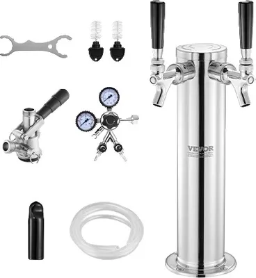 Zdjęcie produktu dla Zestaw rewolwerowy VEVOR Kegerator, konstrukcja ze stali nierdzewnej, regulator z podwójnym manometrem, 2 krany S