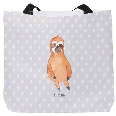 Produktbild von Mr. & Mrs. Panda Tote Bag Faultier Zufrieden - Grau Pastell - Geschenk, Glück, Happy, Strandtasche, Reisetasche, Faultiere, Schultasche, Beutel, Tasche