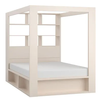 Produktbild von Himmelbett Doppelbett 160x200 Calgary sandbeige mit Regal, aufklappbarem Lattenrost und 2 Bettkasten