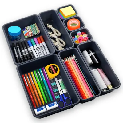 8-teiliges Schubladen-Organizer-Set, Aufbewahrungsboxen, 3 Größen, dunkelgrau