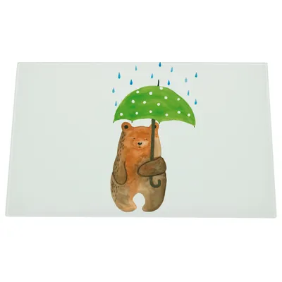 Produktbild von Mr. & Mrs. Panda Hackbrett Bär Regenschirm - Weiß - Geschenk, Familie, Schneidebrett Glas, Aus, Pärchen, Liebe, Teddy, Partner, Liebeskummer, schneidbrett, Spruch