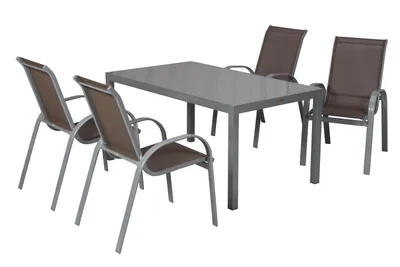 Produktbild von Merxx Gartenmöbel Set Amalfi taupe 5tlg., 4 Stapelsessel, 1 Tisch 150 x 90 cm - Aluminium/Textil