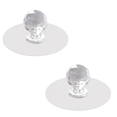 Image de 2 poignées adhésives, en acrylique, sans perçage, pour miroirs, armoires, tiroirs. Verre transparent