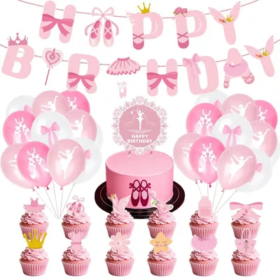 Ballett-Ballonset 29-tlg. mit Luftballons, Girlande & Tortenaufsätzen