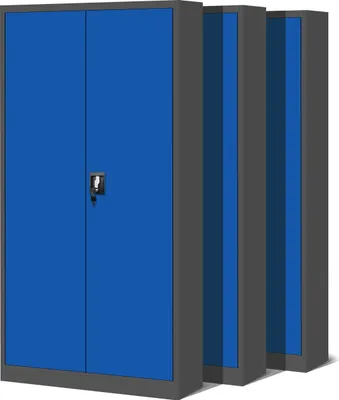 Produktbild von 3er Set Aktenschrank C001 Metallschrank Stahlschrank Werkzeugschrank Büroschrank Lagerschrank Universalschrank Pulverbeschichtung Flügeltüren 185 cm x 90 cm x 40 cm Farbe: Anthrazit/Blau