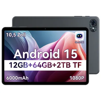 Produktbild von TABWEE T80 Tablet 10 Zoll,Android 15, 64GB ROM, 1280 x 800 pixel, 6000mAh Akku, 5MP Kamera, 5G WiFi, Bluetooth,Gemini AI Tablet