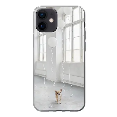 Produktbild von MuchoWow® Handyhülle Schutzhülle Hülle für iPhone 12 Hund - Weiß - Luftballon Silikon Softcase Handy Hülle - Schutzhülle