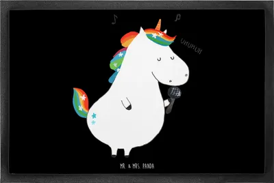 Produktbild von Mr. & Mrs. Panda Fussmatte Einhorn Sänger 60 x 90 cm - Schwarz - Geschenk, Sängerin, Konfetti, Sauberlaufmatte, Schmutzmatte, Schmutzfangmatte, Bodenvorleger, Party