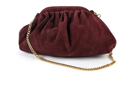 Imagen del producto de Clutch de cuero Giuliano, con detalles en ante, para mujer, color burdeos