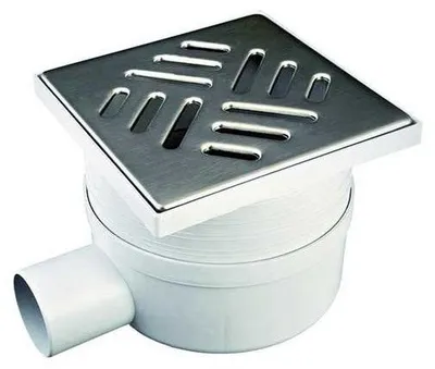 Immagine prodotto di chiusino con scarico laterale griglia in acciaio  inox 15x15 cm - scarico ø 50 mm