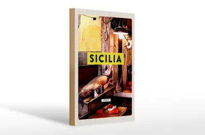 Produktbild von Holzschild Reise 20x30cm Sizilien Italien Fisch Hohrnhecht