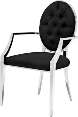 Produktbild von Casa Padrino Luxus Esszimmerstuhl mit Armlehnen Silber / Schwarz 57 x 65 x H. 98 cm - Esszimmermöbel