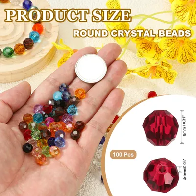 Produktbild von 8mm runde Kristallperlen, 100 Stš¹ck Glas facettierte Kugelperlen lose Abstandperle fš¹r die Schmuckherstellung Armband Halskette Ohrringe, Rot