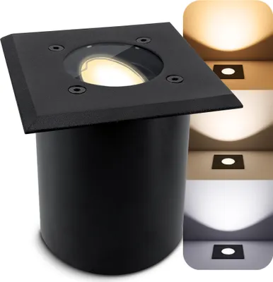 Produktbild von SSC-LUXon JUAVI Bodeneinbauleuchte Außenlampe IP67 - mit LumiFLEX GU10 LED dimmbar 6W drei Lichtfarben - Bodenstrahler schwarz matt eckig befahrbar