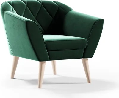 Produktbild von GUTTO Sessel aus Velour Samt grün KARO Relaxsessel Fernsehsessel im Skandinavischen Stil Polstersessel auf hohen Holzbeinen hohe Füẞe moderne Steppung