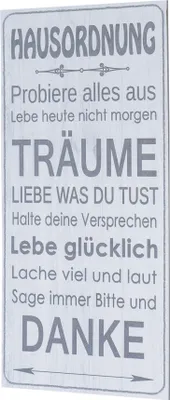 Produktbild von Wandbild 20x40cm Hausordnung Spruch Wandschild Danke Träume Wanddeko Bild Schild
