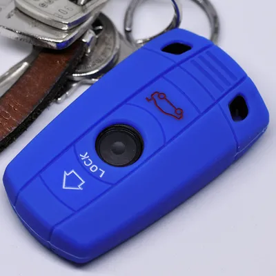 Produktbild von Auto Schlüssel Hülle Silikon Schutz Cover Blau kompatibel mit BMW E90 E91 Z4 E87 E60 1er E81 E82 E87 E88 ab 08 5er 6er E71 E72 Z4 E89 3 Tasten KEYLESS SMARTKEY