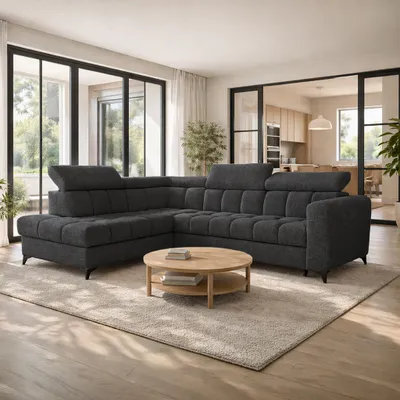 Produktbild von Ecksofa CAPRIO, Wohnzimmer, modernes Schlafsofa Sofa 5-Sitzer Sofa freistehendes Polstersofa Bettkasten 262 cm linke Ottomane Graphit Marcello 19