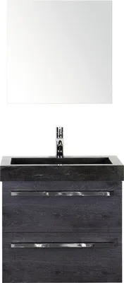 Produktbild von Sanox Badmöbel-Set Seville BxHxT 61 x 170 x 45,5 cm Frontfarbe black oak mit Waschtisch Naturstein schwarz, Waschtischun