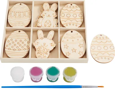 Produktbild von VBS Holzmotive Ostern Set mit Farbe und Pinsel 29 Teile Bastelset Dekoration
