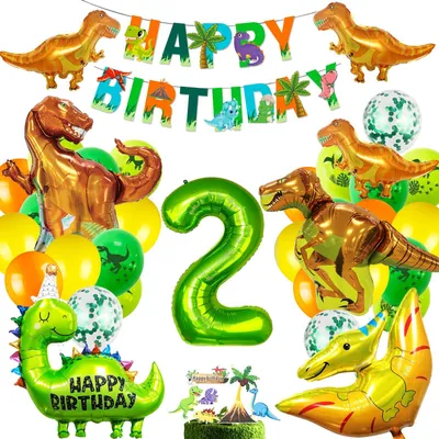 Produktbild von Dino Geburtstag Deko Set, 2 Geburtstag Junge,XXL Dinosaurier Folienballon,Jungle Geburtstagsdeko 2 Jahre Junge,Luftballons Grün für Dinosaurier Party Dekoration Dschungel Party Kinder
