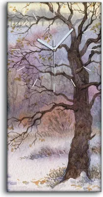 Produktbild von Küche Wohnzimmer Wand Leinwand Uhr 30x60 Malerei Wald Bäume Winter Schnee Natur - weiße Hände