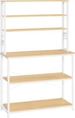 Zdjęcie produktu dla VASAGLE półka kuchenna na ekspres do kawy, 6 półek i 6 haczyków, stalowa rama do mikrofalówki, styl industrialny, 40 x 100 x 167 cm, kolor dąb i biały