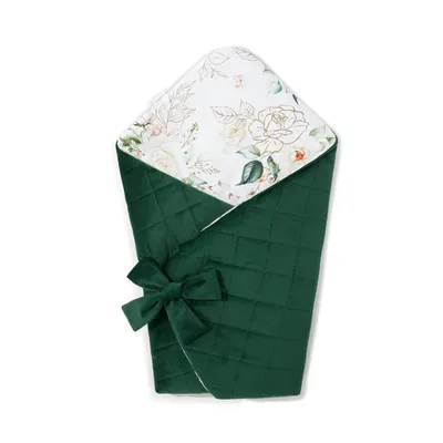 Immagine prodotto di Copertina avvolgente per neonati 70×70 cm – cotone con rose & velluto trapuntato verde, anallergica, con chiusura a fiocco, prodotto nell’UE