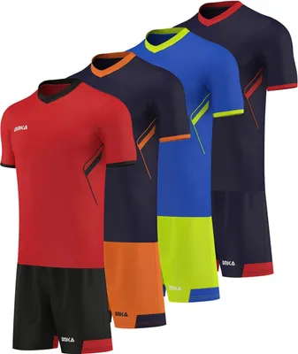 Produktbild von OMKA 6er Set Trikotsatz Trikotset Teamwear, Größe:L, Farbe:Marineblau/Rot