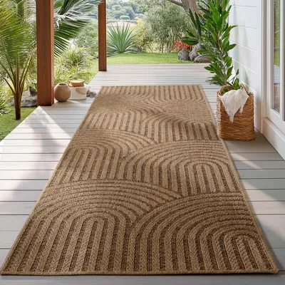Produktbild von Homebyhome In- & Outdoor Teppich Wetterfest im natürlichen Jute-Look, ideal für Wohnzimmer, Küche, Terrasse & Balkon, Grösse: 80x250 cm