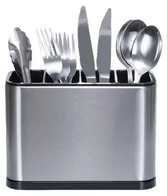 Produktbild von Besteckhalter aus Edelstahl mit Abtropffunktion, Messerblock Löffel Gabel Organizer mit 4 Fächer, ABS+Edelstahl, 18x8,7x13cm, für die Küche