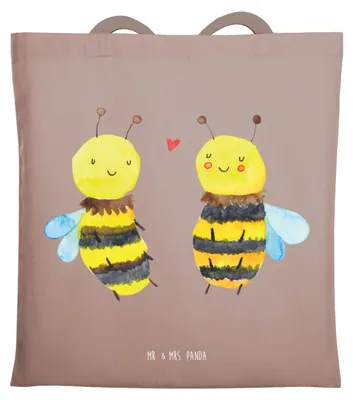 Produktbild von Mr. & Mrs. Panda Jutebeutel Biene Verliebt - Braun Pastell - Geschenk, Schultasche, Tote Bag, Stoffbeutel, Shopping Tasche