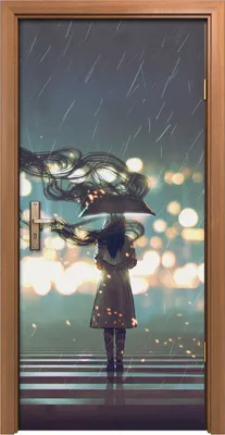 Produktbild von Türposter 90x200 cm Türaufkleber Türtapete Türfolie Klebefolie mysteriöse Frau mit Regenschirm